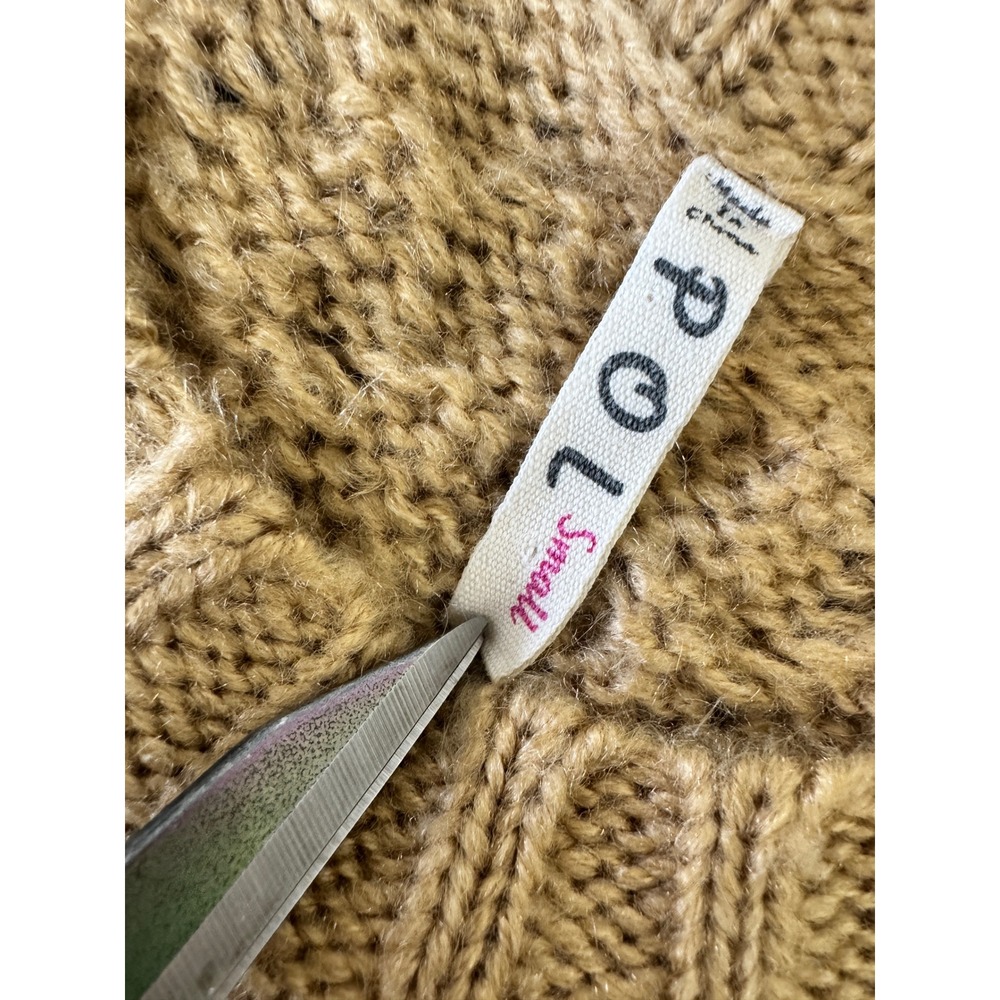 Pol Cable Open Knit Yellow Sweater Floral Lace Hem Raglan Sleeve Oversized S - Picture 9 of 13